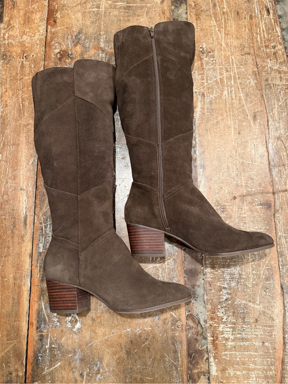 Crown Vintage Women's Knee-High Suede Boots in Dark Brown
